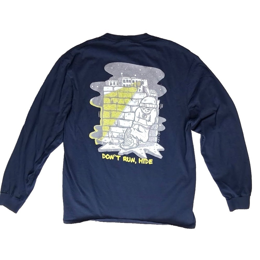 Empyre Hide Navy Blue Long Sleeve T-Shirt XL Graffiti Don't Run Skate Cotton